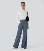 Pantalon tailleur large gainant taille haute en micro-gaufré avec poches Halara Flex™