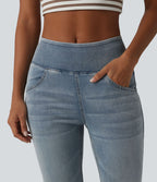 Halara Flex™ Jean évasé décontracté taille mi-haute en lyocell délavé avec poches