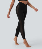 Legging de yoga Softlyzero™ taille haute croisé avec filet contrasté, poche et protection UPF50+