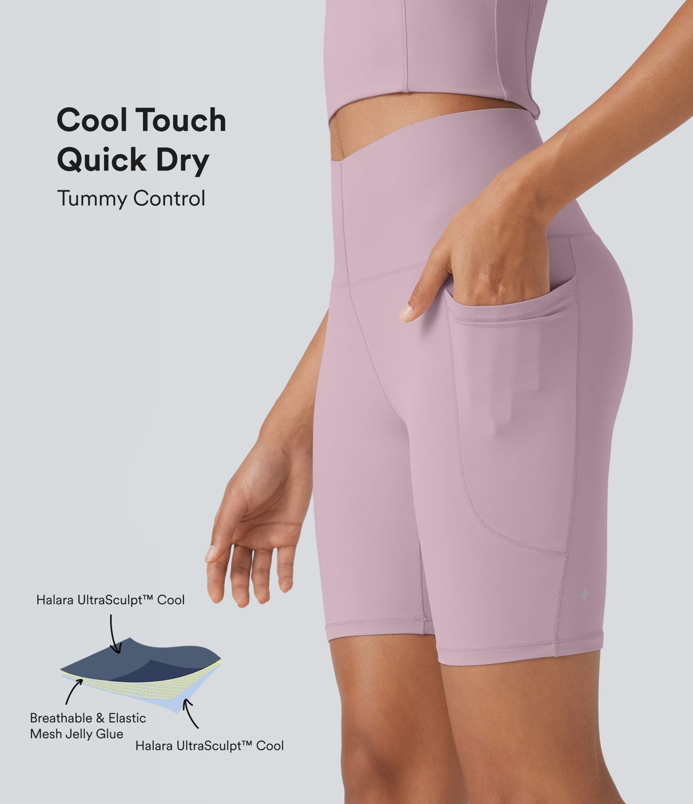Short cycliste 7,5 cm d'entraînement gainant galbant taille haute avec effet scrunch et poches Halara UltraSculpt™