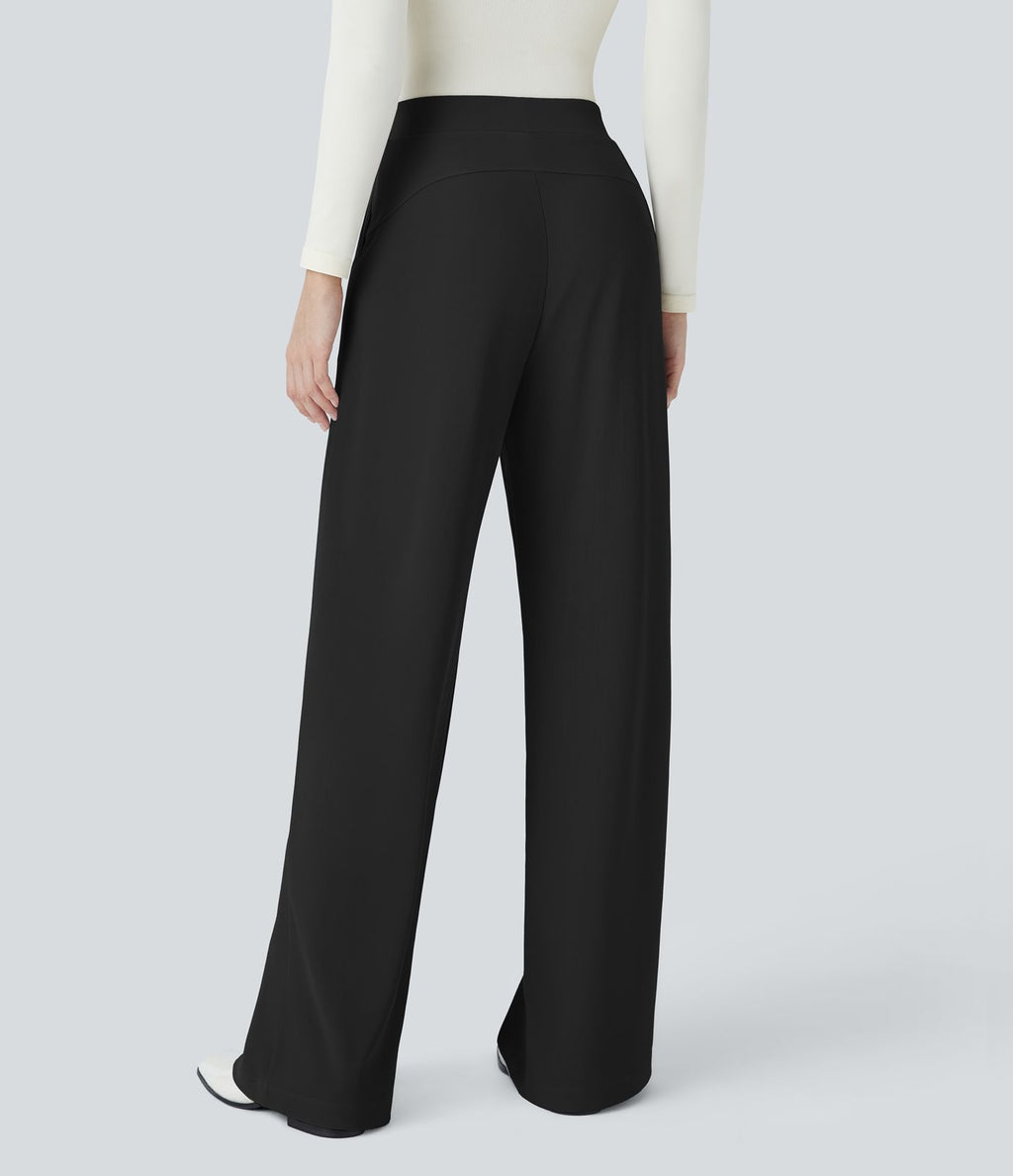 Halara Flex™ Pantalon Tailleur Évasé à Taille Haute Sculptant la Silhouette avec Poches Latérales Micro Waffle
