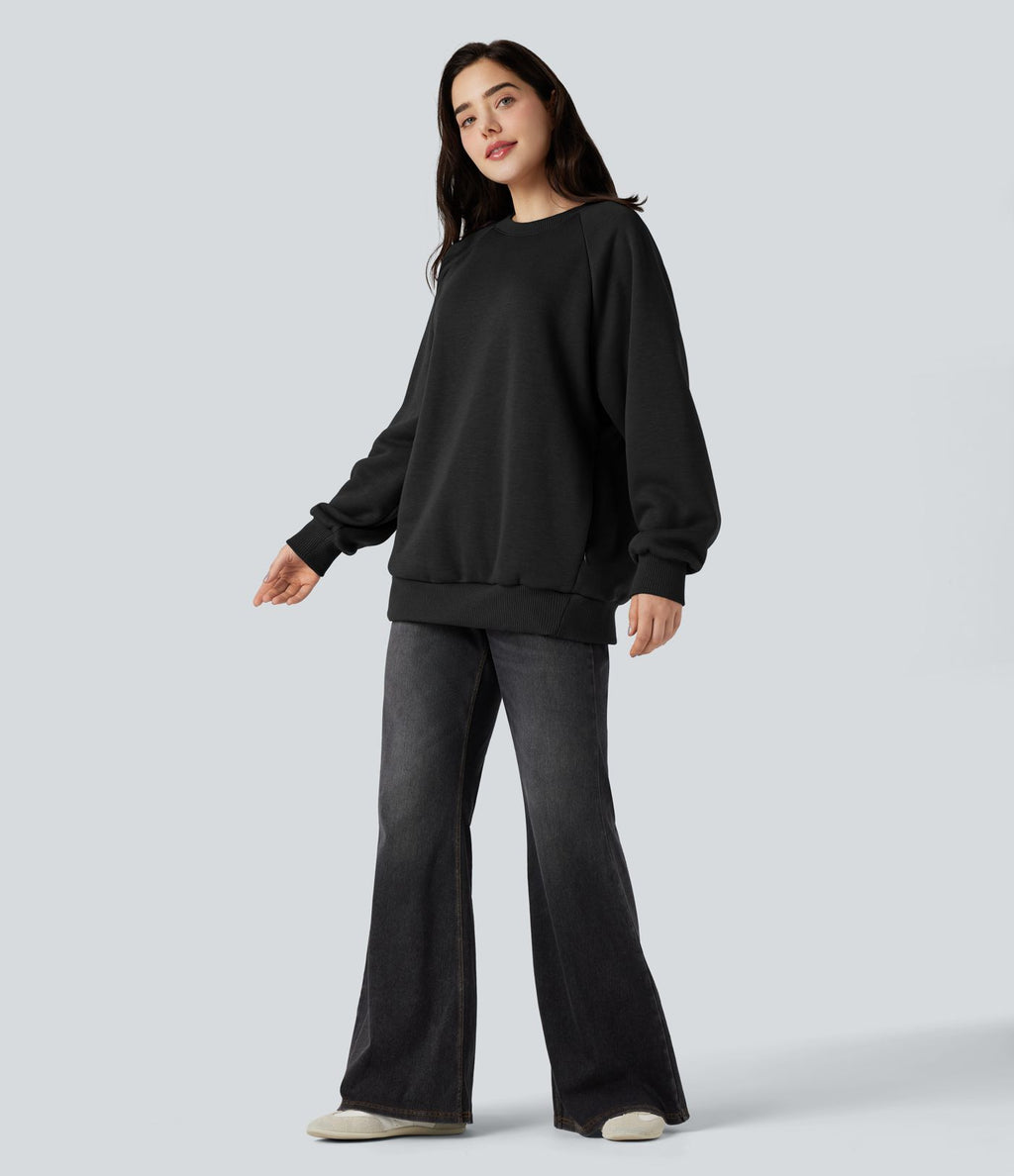 Sweat-shirt polaire oversize col rond manches longues avec poches