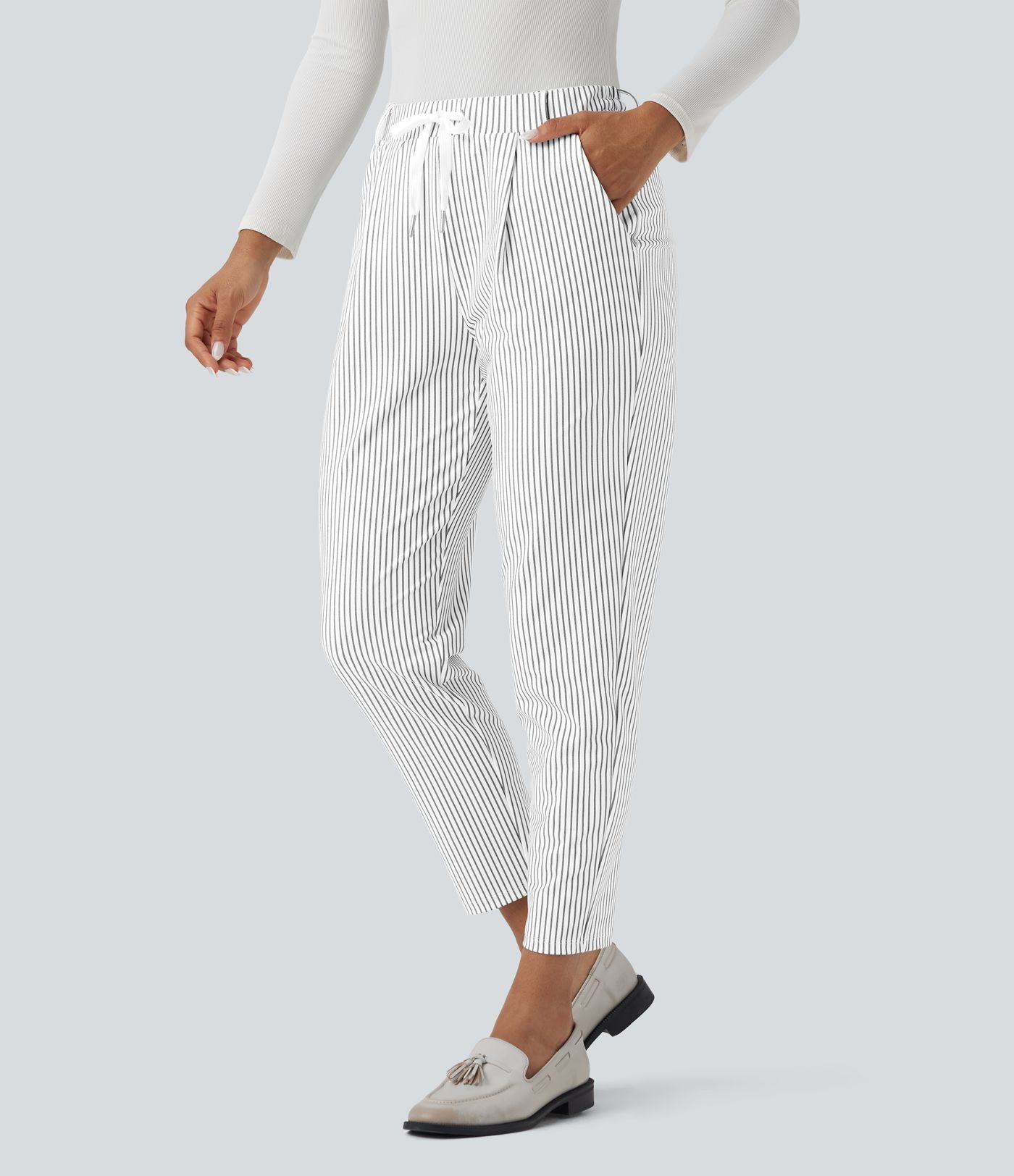 Pantalon Halara Flex™ taille mi-haute à cordon, effet rayé, coupe fuselée avec poches
