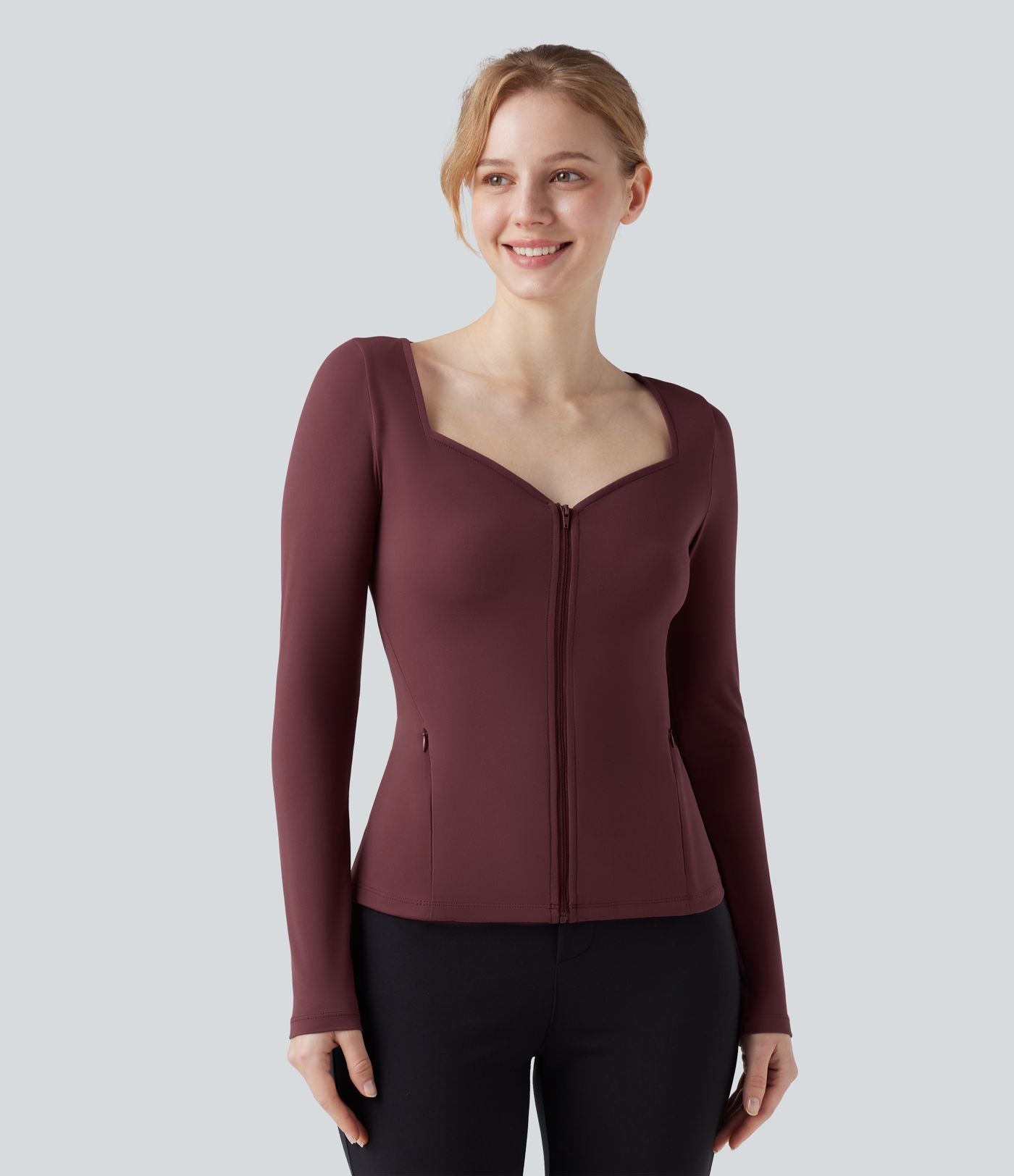 Veste de travail à décolleté en V, manches longues et zip avec poches SoftlyZero™