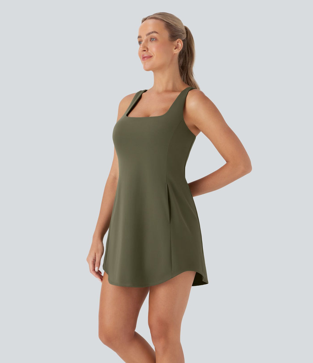 Robe de sport yoga mini 2-pièces SoftlyZero™ Plush à découpes avec poche E-G