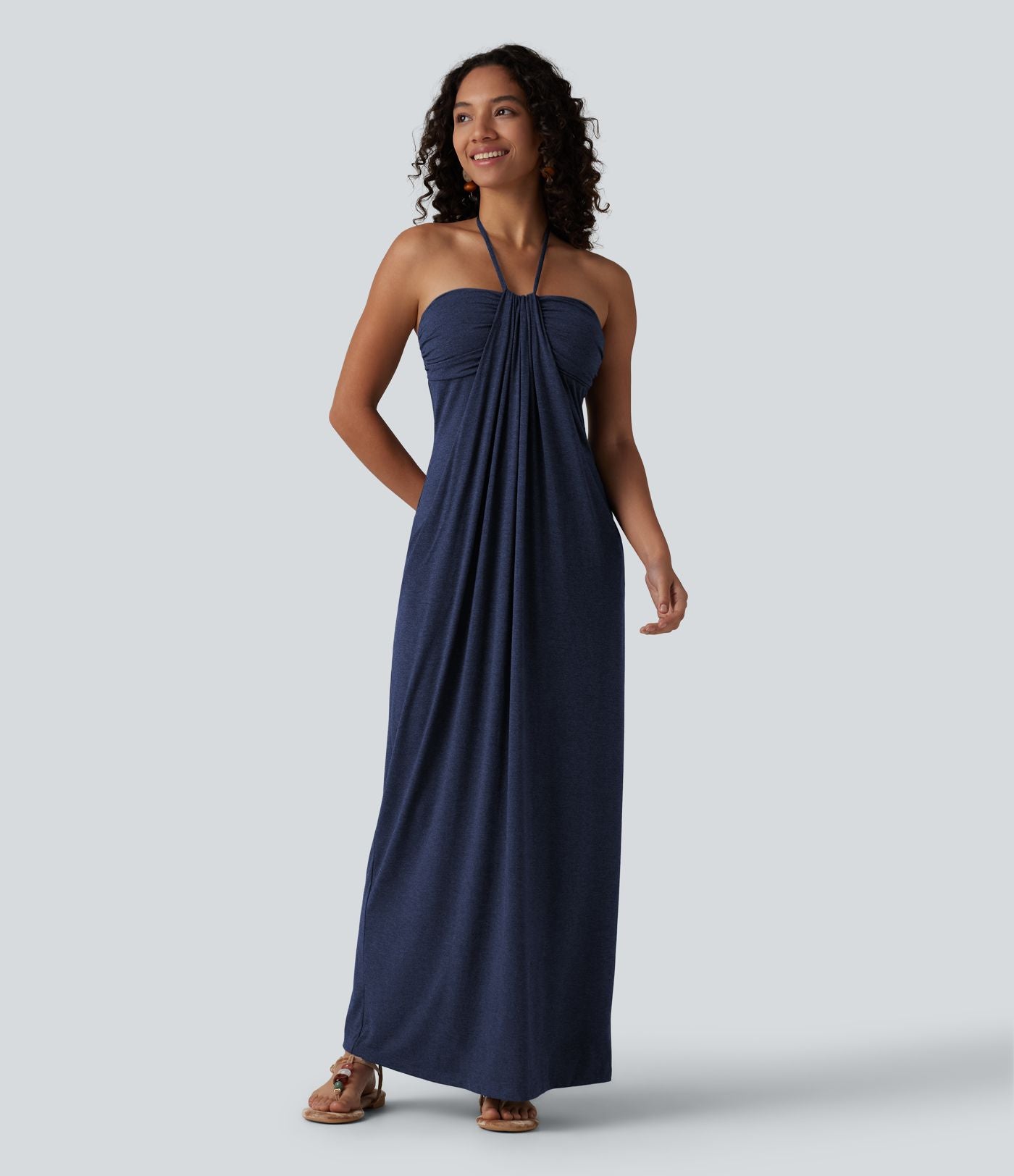 Robe longue dos nu à nouer avec soutien-gorge intégré et poches