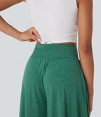 Pantalon décontracté super évasé taille haute avec ourlet à volants et poches