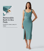 Robe midi moulante décontractée décolleté cœur avec soutien-gorge intégré