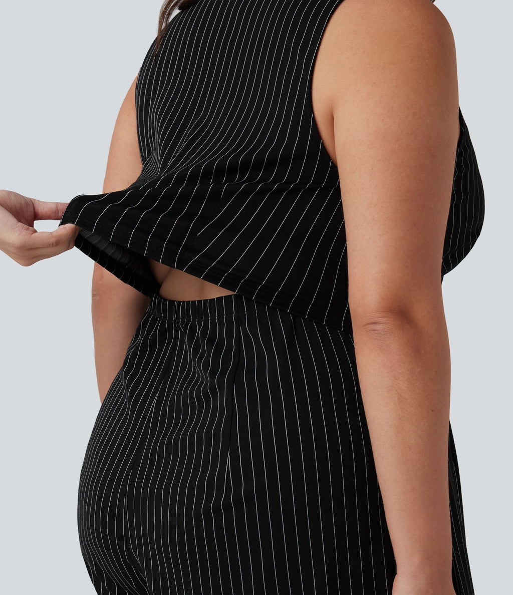 Combinaison grande taille col V sans manches ceinturée à rayures effet frais InstantCool avec poches, accès facile Easy Peasy