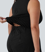 Combinaison grande taille col V sans manches ceinturée à rayures effet frais InstantCool avec poches, accès facile Easy Peasy