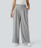 Pantalon Tailleur Large Fluide Halara Flex™ Gaufré Taille Haute Poches Latérales