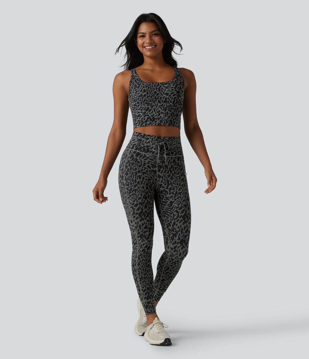 Débardeur de yoga court à imprimé léopard Halara UltraSculpt™ avec soutien-gorge intégré et décolleté en U