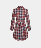 Robe Casual de Mini à Carreaux avec Col Boutons et Nœud à l'Avant
