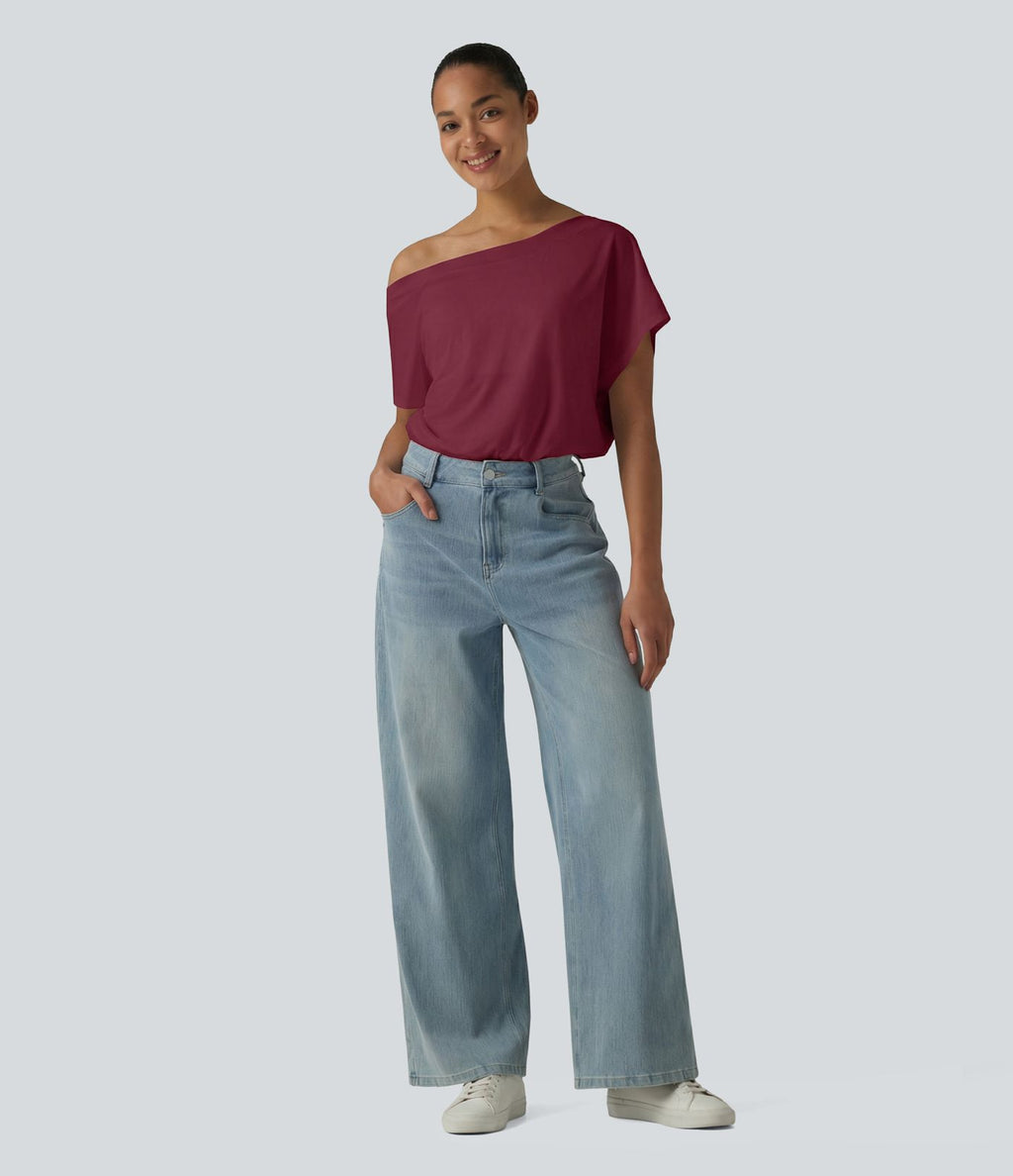 Body casual asymétrique une épaule à manches courtes, séchage rapide et soutien-gorge intégré