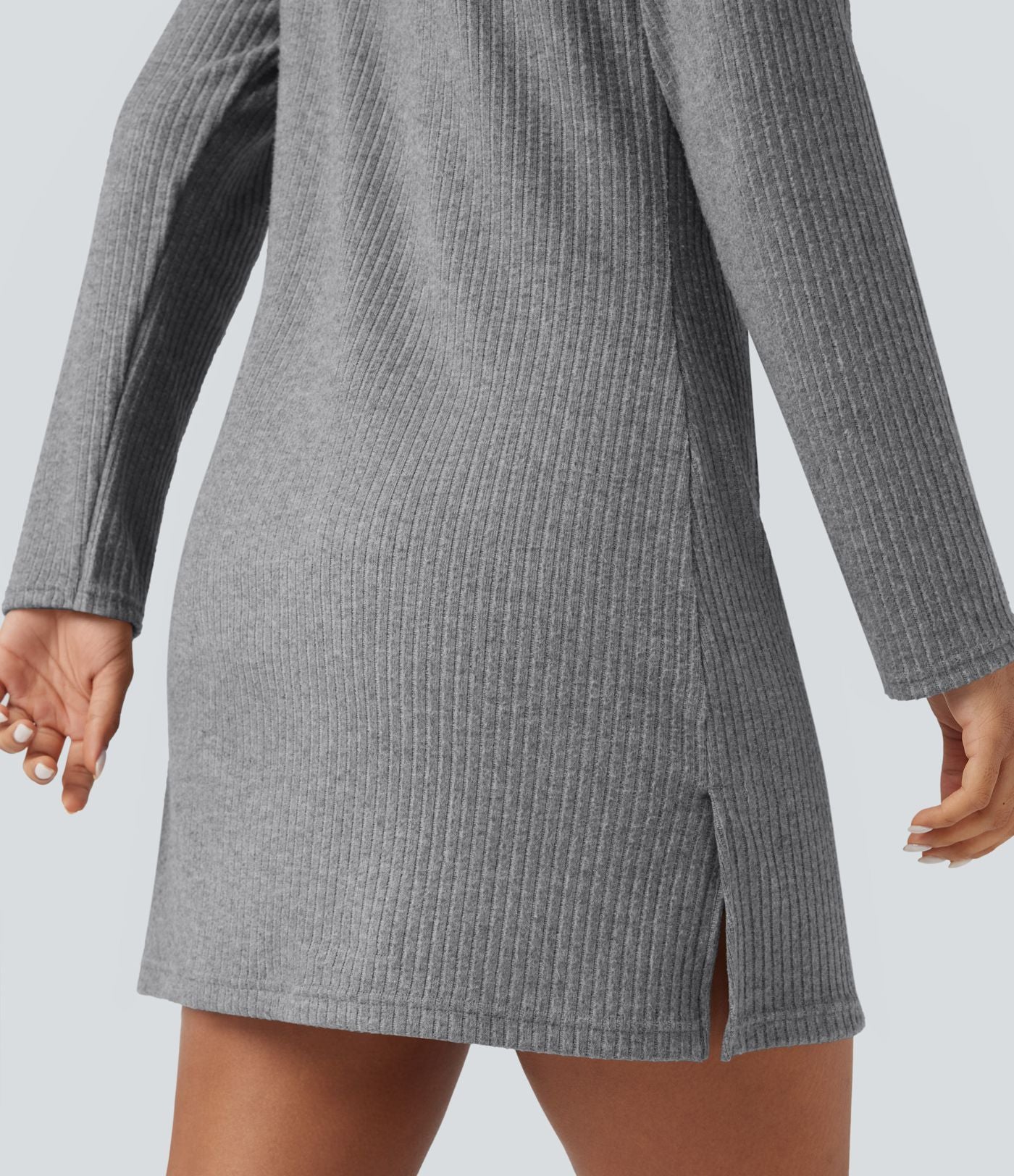 Robe active mini de randonnée maille côtelée à capuche manches longues avec poche