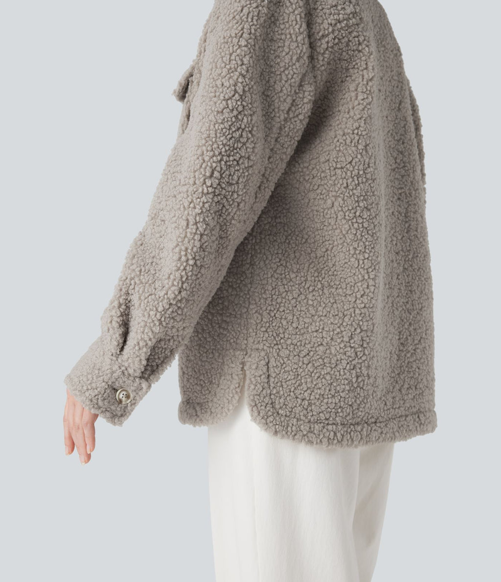 Veste sherpa à col à manches longues avec poches