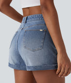 Short 7,5 cm décontracté en jean extensible Halara Flex™ taille moyenne avec boutons, zip et multiples poches