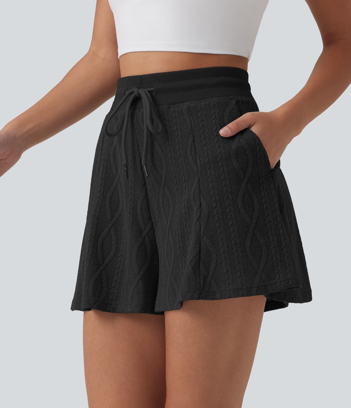 Short tailleur casual tricot pull taille haute 7,5 cm avec cordon de serrage et poches