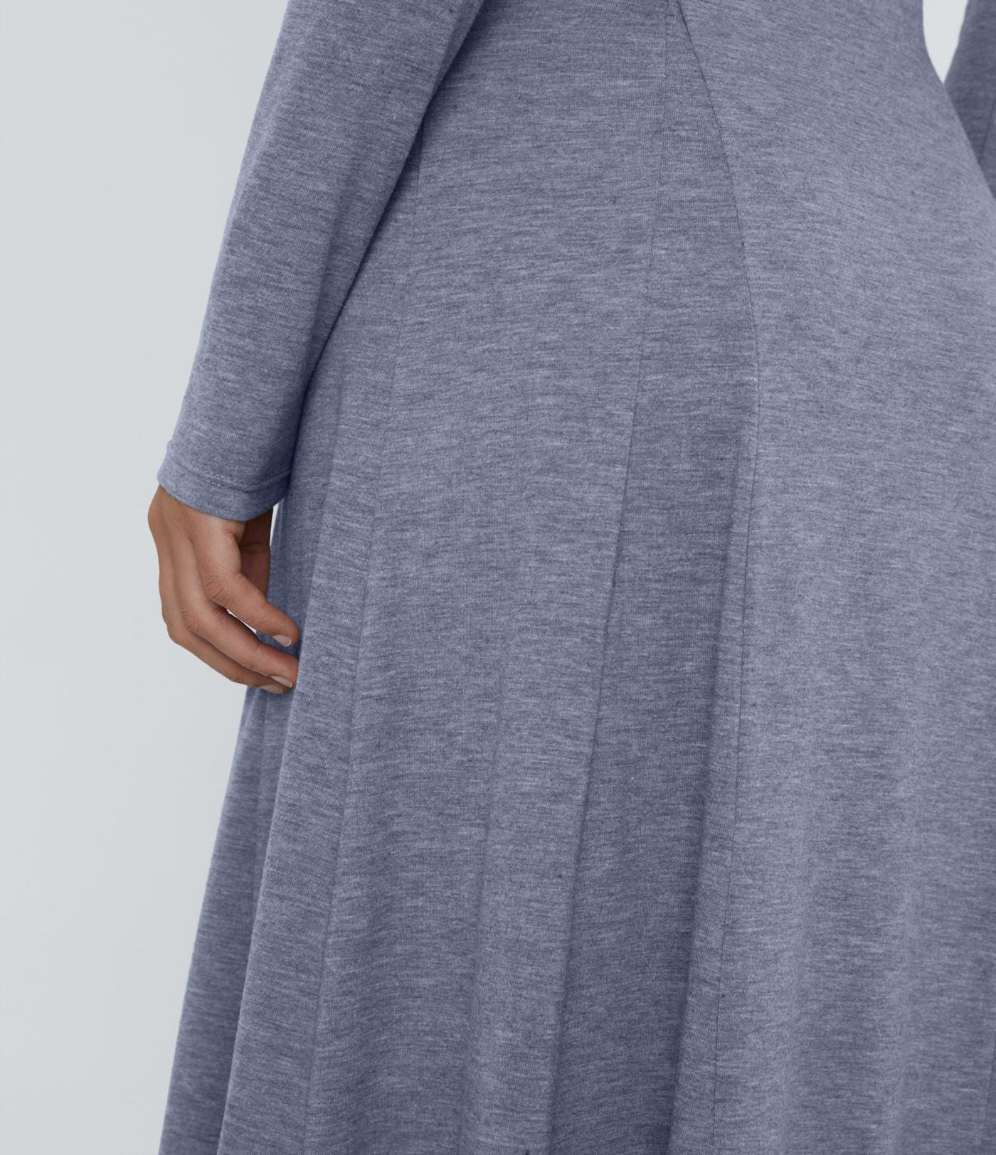 Robe de Casual Maxi Manches Longues Évasées et Boutons au Col Rond