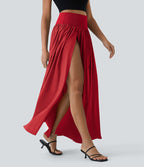 Breezeful™ Jupe Taille Haute Casual Maxi Séchage Rapide Fluide Fente Plissée 2 en 1