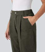 Pantalon chino coton fuselé taille haute avec poches