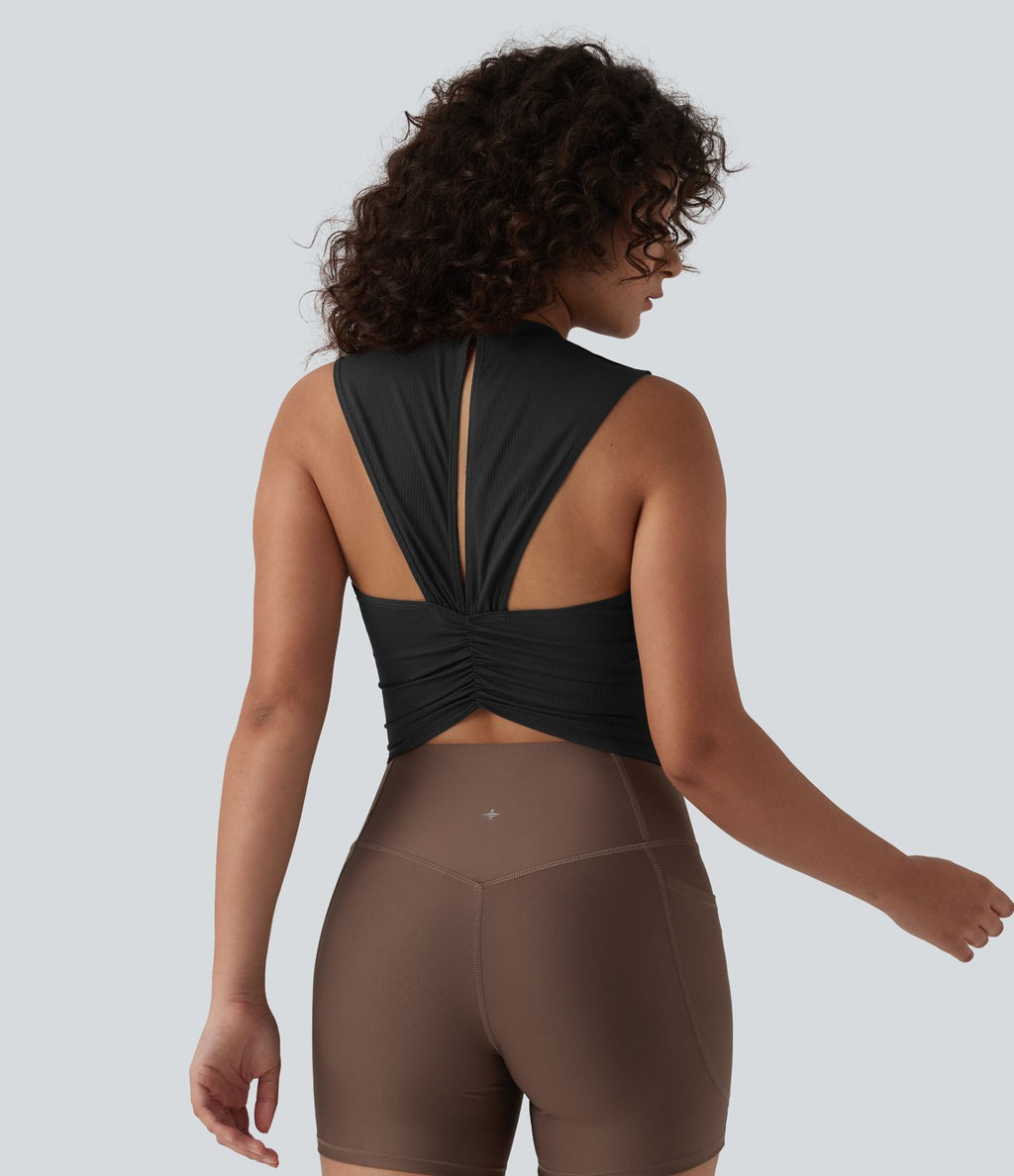 Débardeur de sport maille côtelée col rond