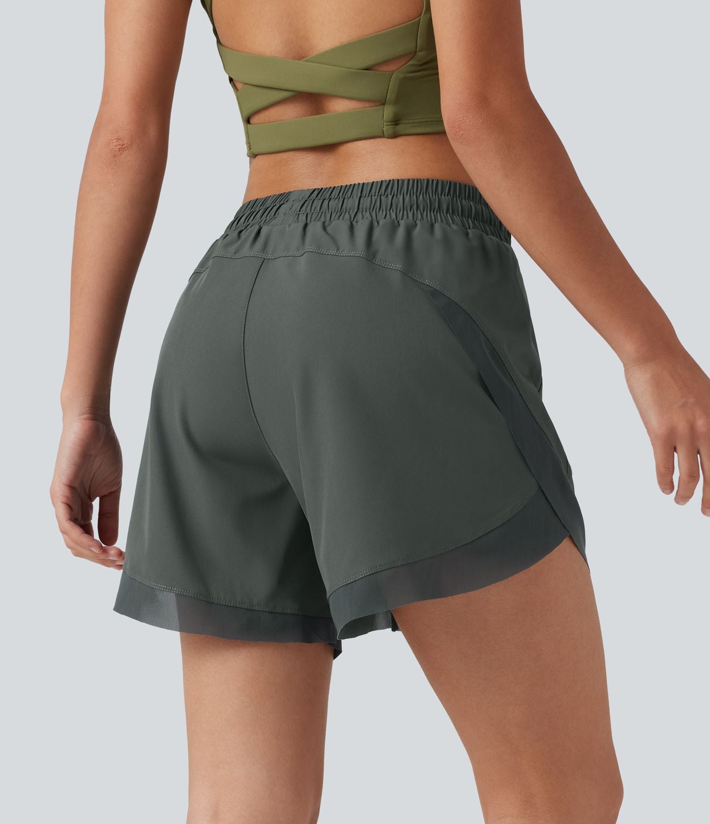 Short de running 2-en-1 taille mi-haute 12,5 cm avec cordon, ourlet incurvé, mesh contrasté et poches