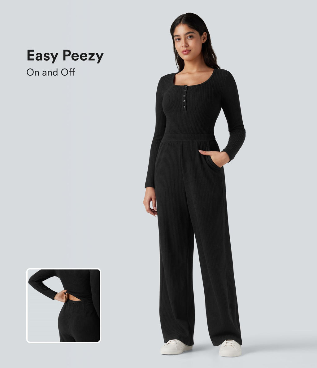 Combinaison côtelée henley manches longues avec poches - Easy Peasy