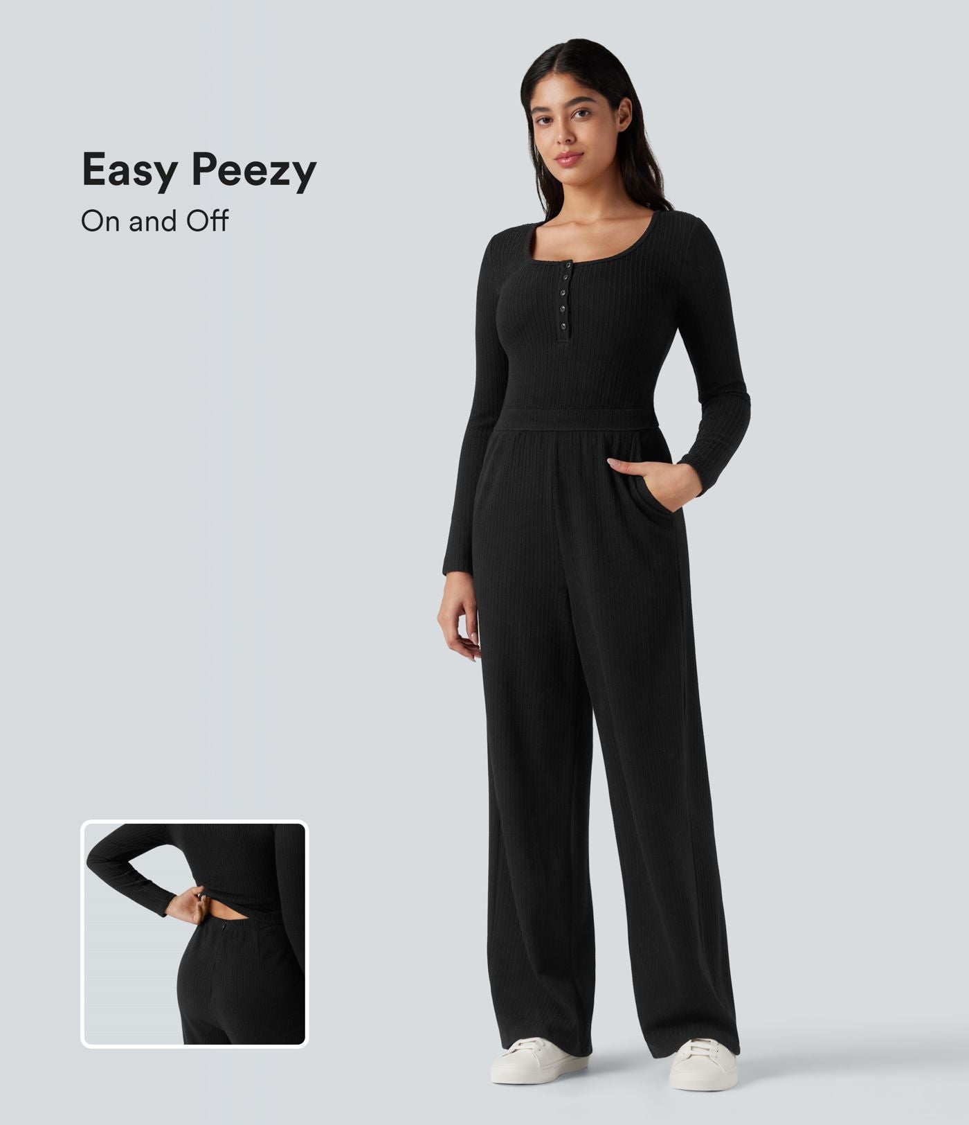 Combinaison côtelée henley manches longues avec poches - Easy Peasy