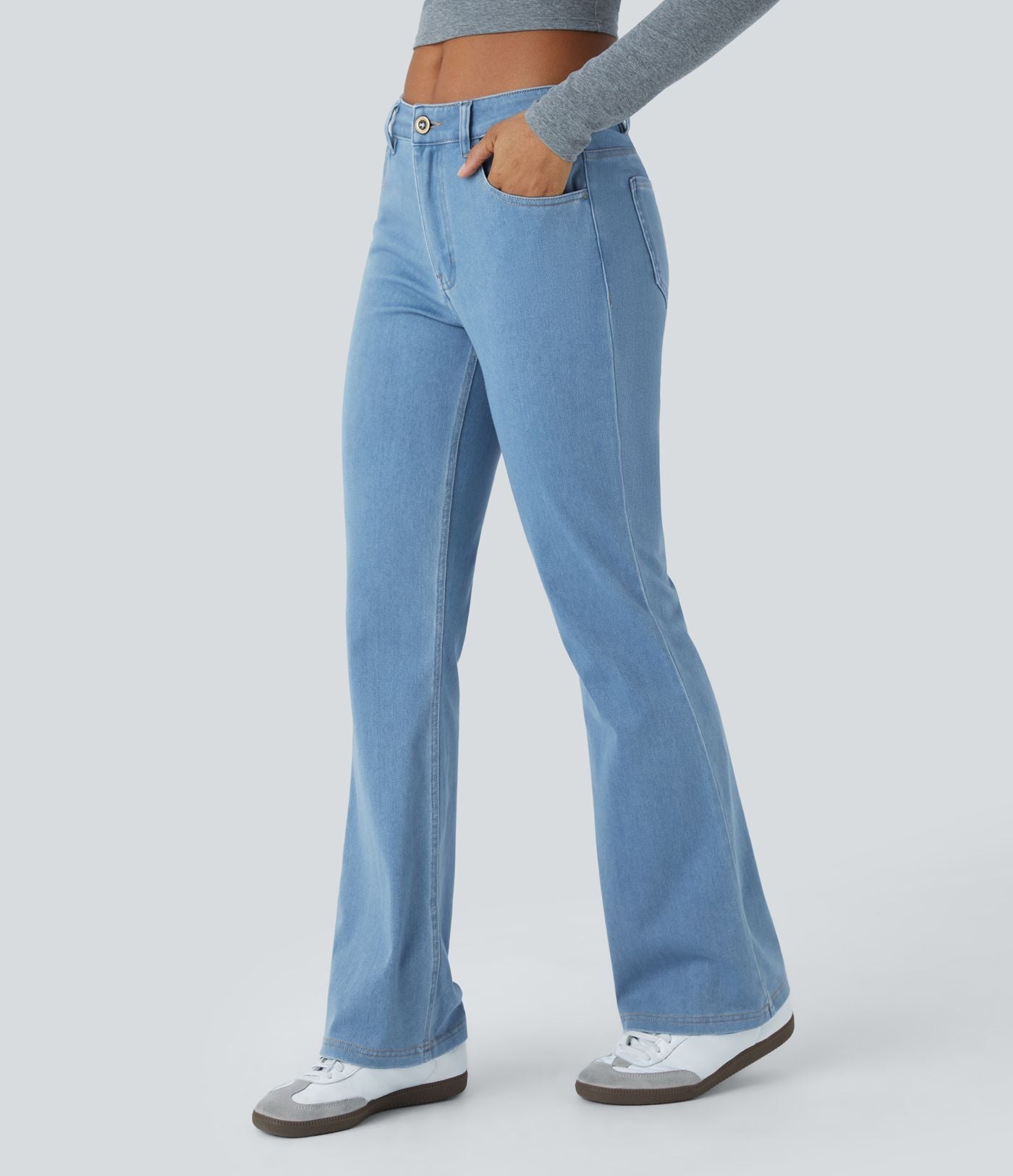 Halara Flex™ Jean Évasé Casual Taille Mi-haute Tricot Extensible Boutonnés Poches