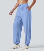 Jogging de sport taille haute effet frais InstantCool avec cordon de serrage, fentes, poches et séchage rapide, protection solaire UPF50+