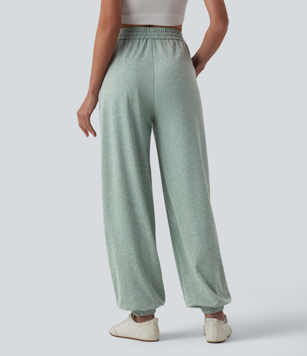 Jogging casual large taille haute à cordon de serrage avec poches