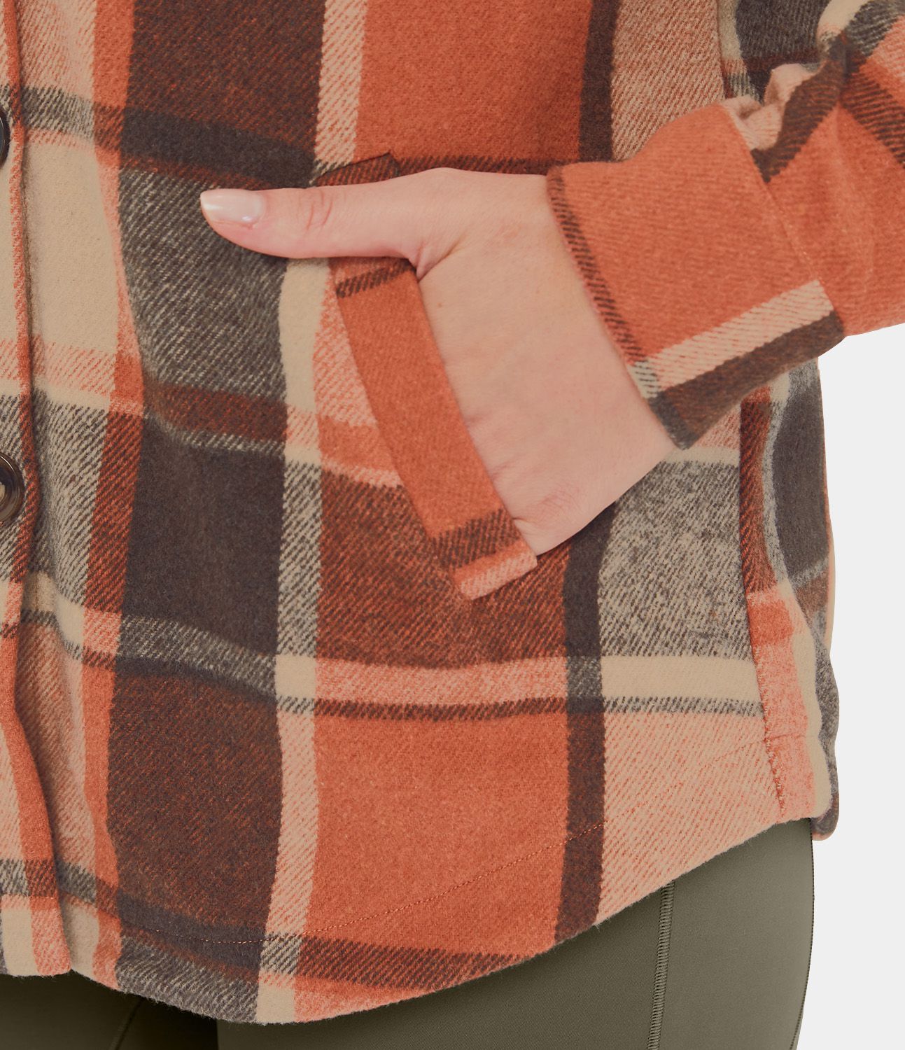 Veste de Casual à Carreaux en Polaire à Capuche avec Cordon de Serrage Boutons et Poches Latérales