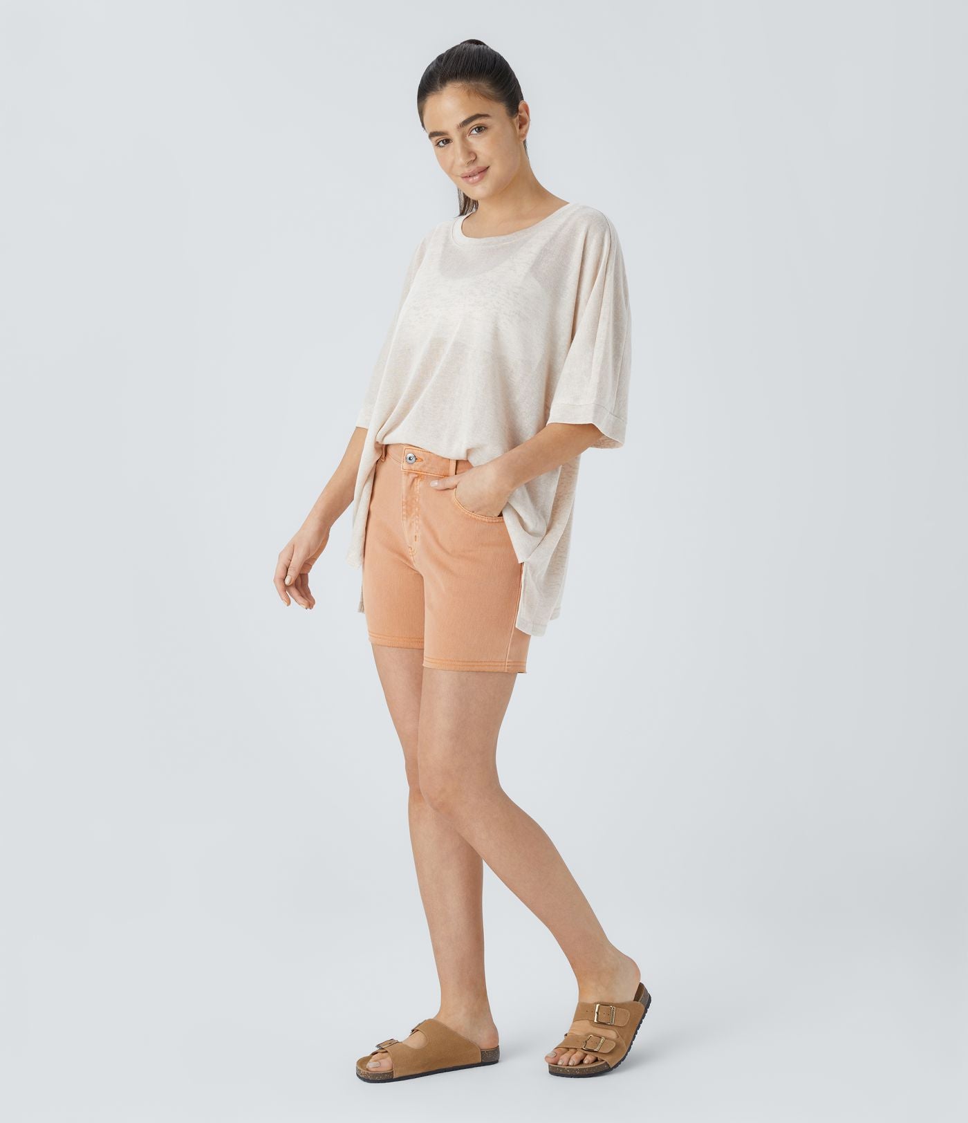 Top Casual Oversize Asymétrique Ourlet Fendu Transparent