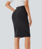 Jupe de travail moulante rayée taille haute avec poches et fentes effet frais InstantCool