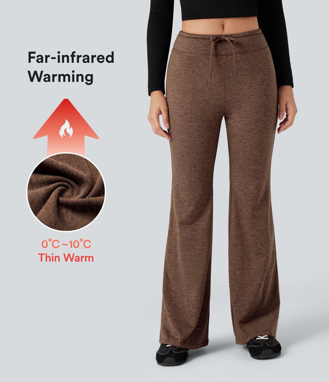 Pantalon jogging évasé thermique polaire chiné séchage rapide taille mi-haute avec cordon de serrage - UPF40+