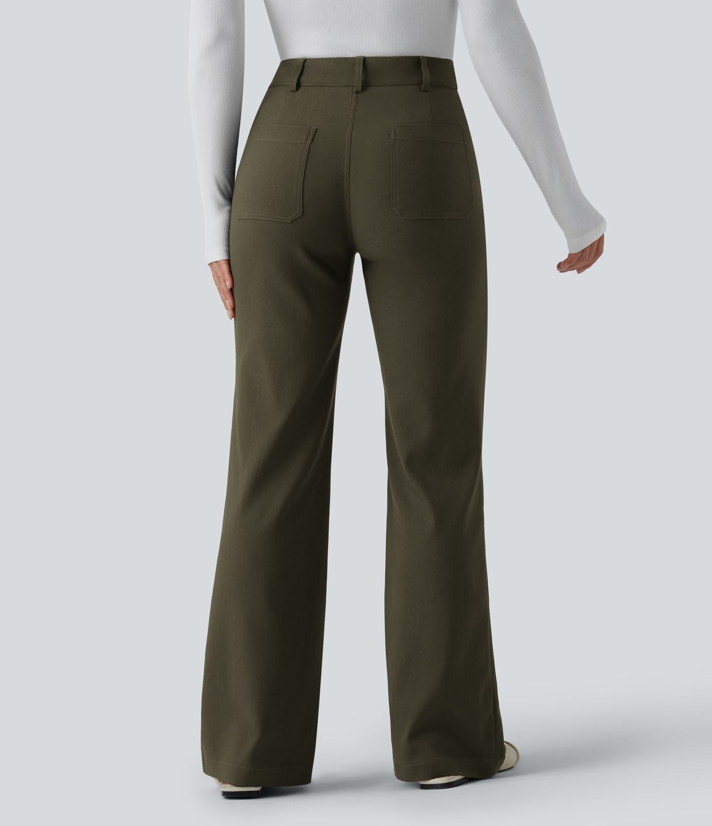 Pantalon tailleur évasé taille haute avec poches