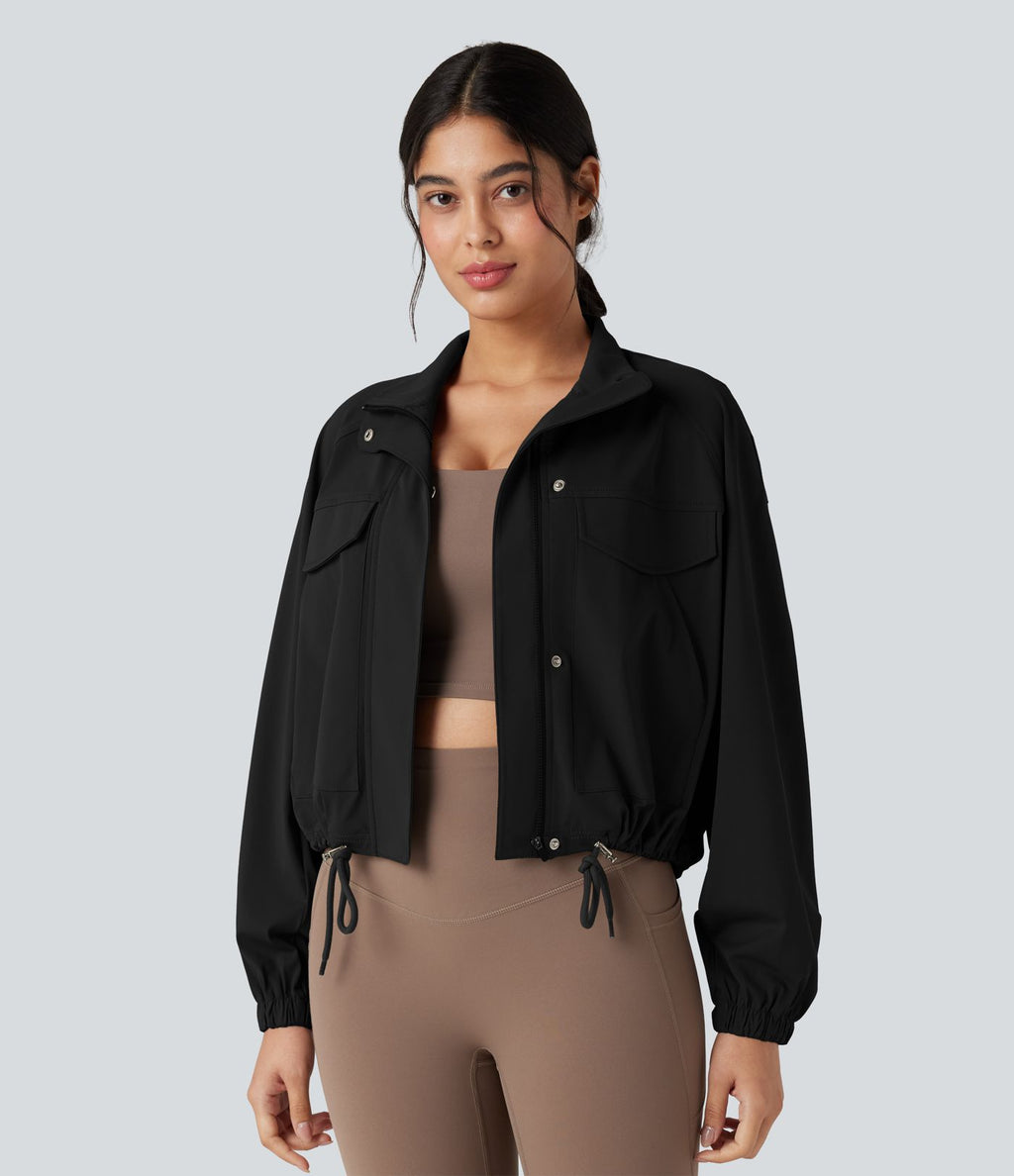 Veste de sport col montant à manches longues avec cordon de serrage et poches