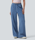 Jean large Halara Flex™ casual à rayures taille mi-haute avec cordon de serrage et poches
