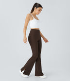 Pantalon Yoga Longs Taille Haute Évasés Fente en Tricot Côtelé