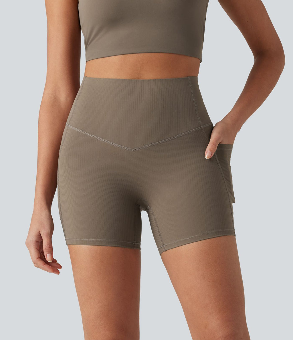 Short cycliste de yoga gainant côtelé taille haute UltraSculpt™ 12,5 cm avec poches