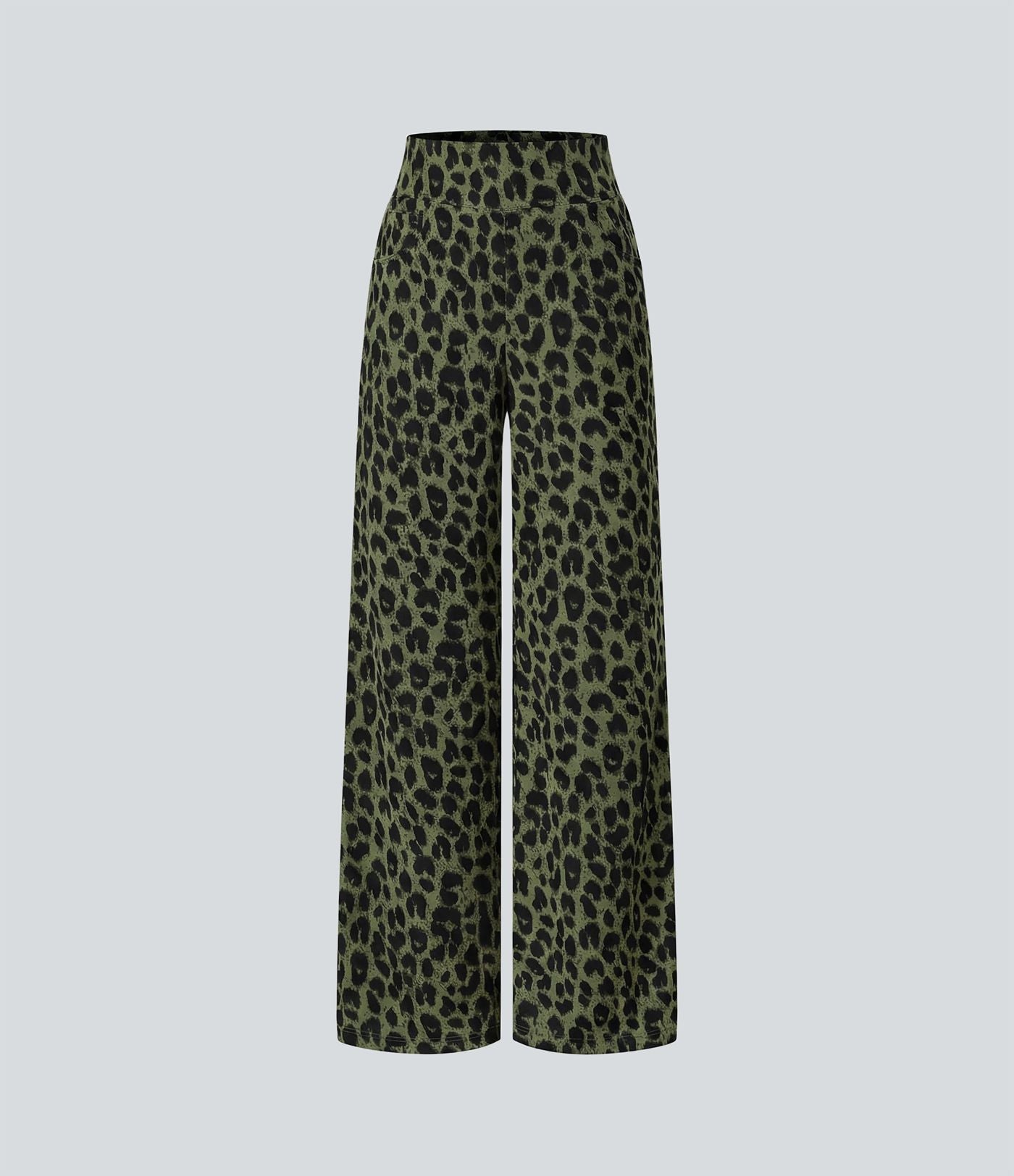 Pantalon large décontracté taille haute gaufré imprimé léopard avec poches