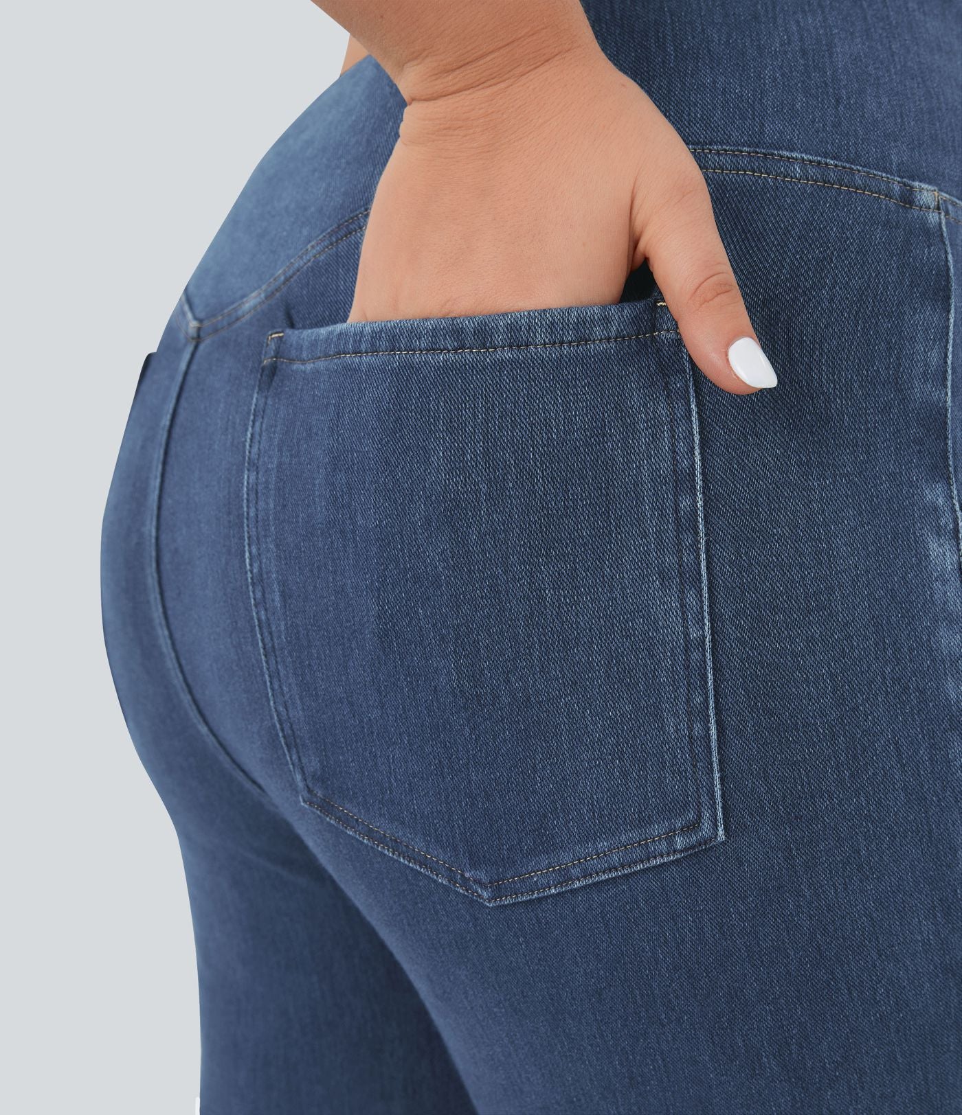 Jean super évasé Halara Flex™ grande taille en maille denim extensible délavée taille haute avec poches croisées effet frais InstantCool respirant