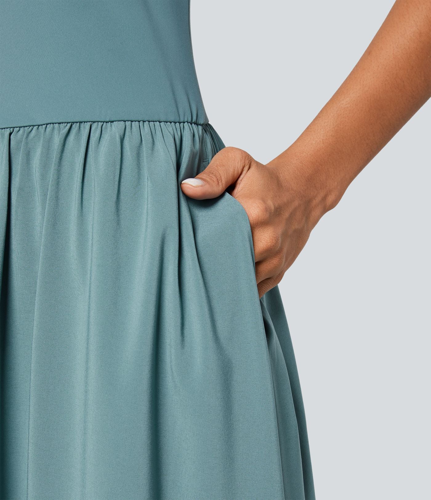Breezeful™ Robe Débardeur Casual Dos Nu Poches Latérales Plissée Évasée Longue Séchage Rapide