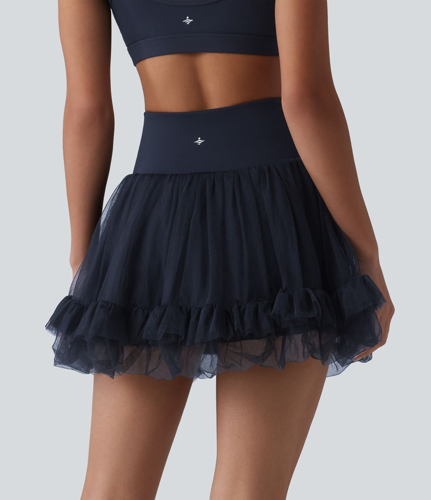 Jupe mini de sport 2 en 1 taille haute ventre plat en maille contrastée avec poches