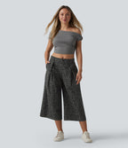 Pantalon léopard casual court taille mi-haute avec poches