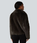 Manteau cape fausse fourrure col revers manches longues avec poches
