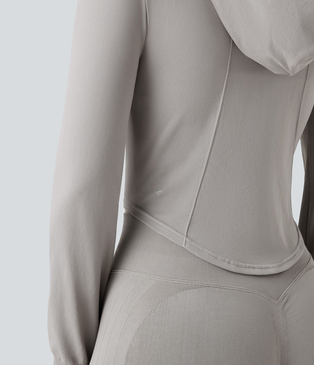 Veste yoga à capuche zippée à manches longues avec passants pouces et ourlet arrondi sans couture OneForm Seamless Flow