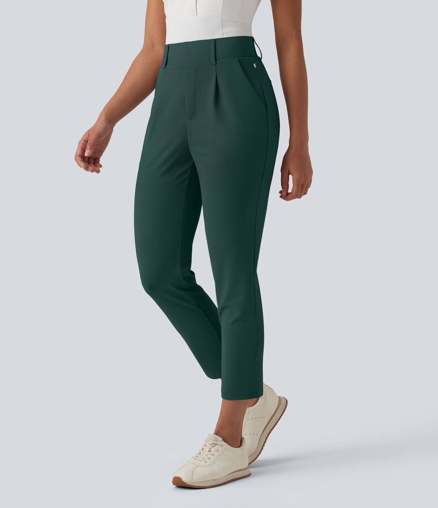 Pantalon de golf fuselé crêpe taille haute avec poches