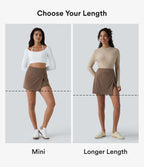 Jupe-short décontractée taille haute en velours côtelé avec zip arrière et fentes - Longueur plus longue